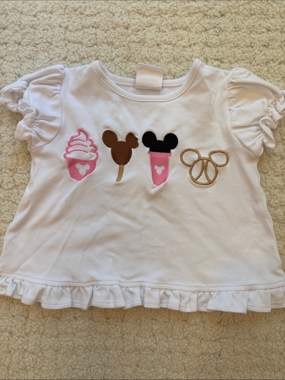 Girls White Ruffle Sleeve Tee Disney Snacks Tee